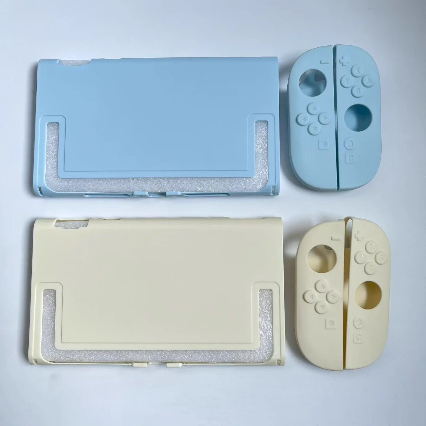 Pastel blue and cream protective shell sets for Nintendo Switch 2 consoles and Joy-Con controllers